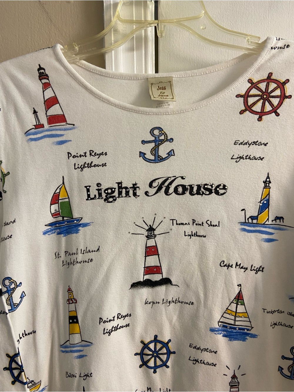 Jess & Jane Lighthouse Sailboat Graphic Top 3/4 Sleeve - Picture 3 of 6
